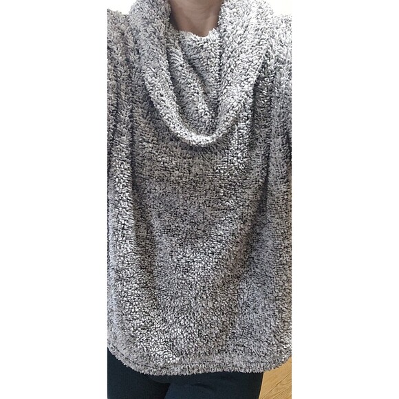 Faux Fur Cowl Neck Long Sleeve Sweater Gray Soft Cozy Women's Medium - Picture 3 of 12